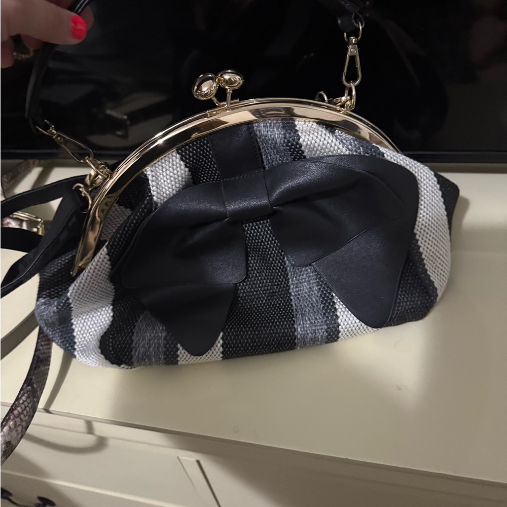 Polo by Ralph Lauren Black and White Striped Clutch